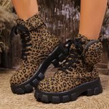 Women Leopard Print Ankle Boots – Winter High Heel Platform Shoes