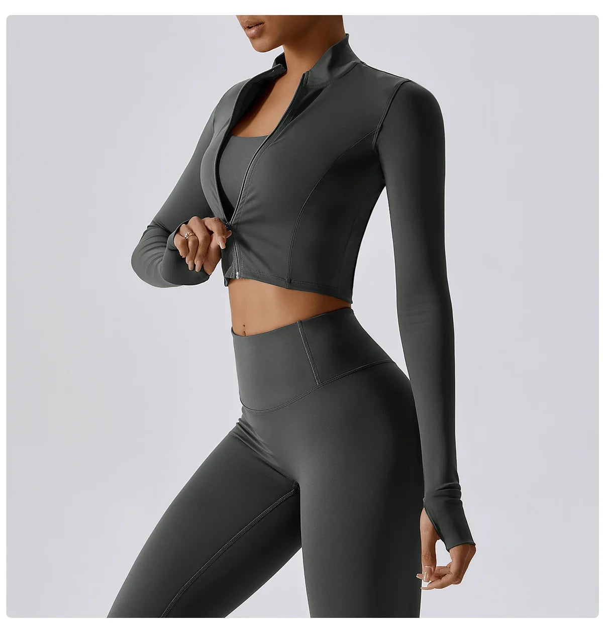 Women's Sexy Zip Long Sleeve Yoga Jacket – Workout Running Cycling Top