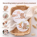 16Pcs Paper Baby Milestone Numbers set in a basket, showcasing monthly growth milestones for newborns.