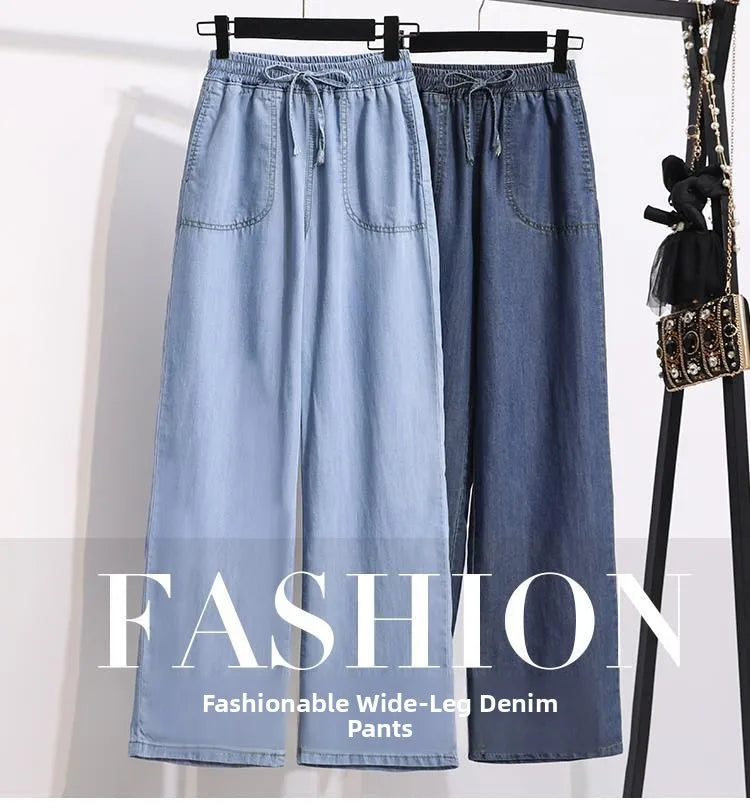 Women Ice Silk Wide Leg Jeans