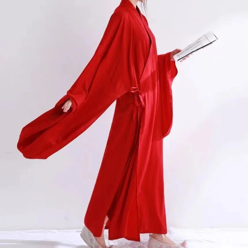 Ming Dynasty Hanfu inner robe costume in vibrant red, showcasing traditional Chinese design and elegant flow.