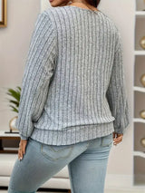 Women Plus Size Ribbed Sweatshirt Casual Long Sleeve
