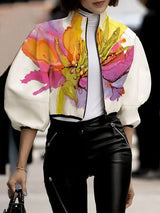 Floral High Neck Puff Sleeve Jacket