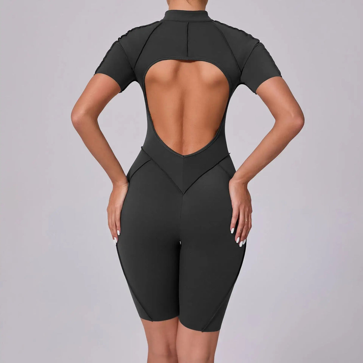Women Sports Zipper Short Jumpsuit