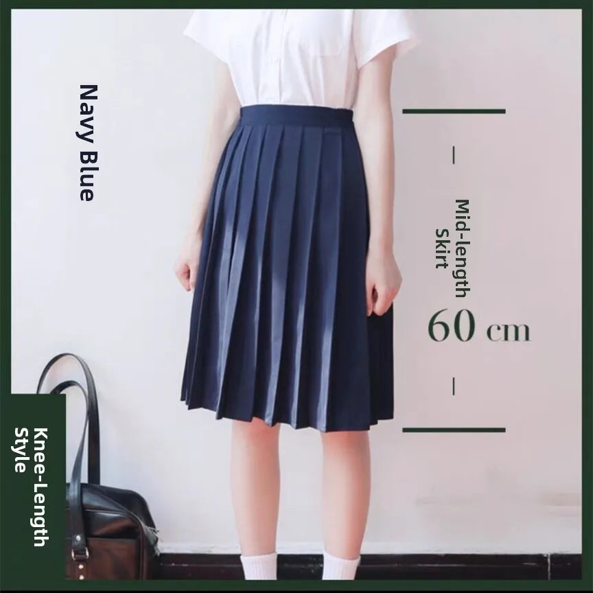 Women Pleated Midi College Skirt