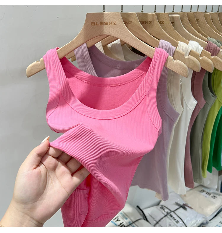 Women Ribbed Round Neck Tank