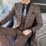 Men Plaid 3-Piece Business Suit