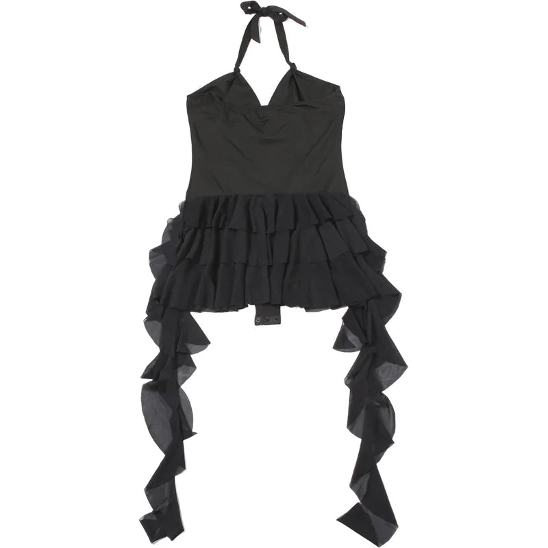 Ruffina™ – Black Ruffle Halter Festival Jumpsuit (Bold, Fun & Carefree)
