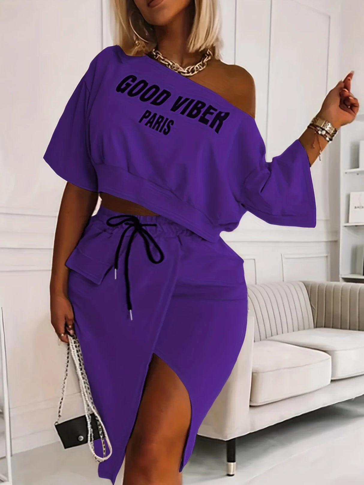 Plus Size One Shoulder Skirt Set