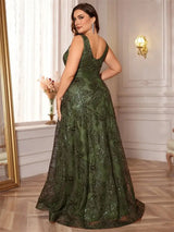 Women Plus Size V-Back Sequin Evening Cocktail Dress