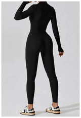 Women Fitness Zipper Long Sleeve Jumpsuit