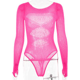 Women's Knitted Rhinestone Long Sleeve Bodysuit – Sexy Y2K Outfit