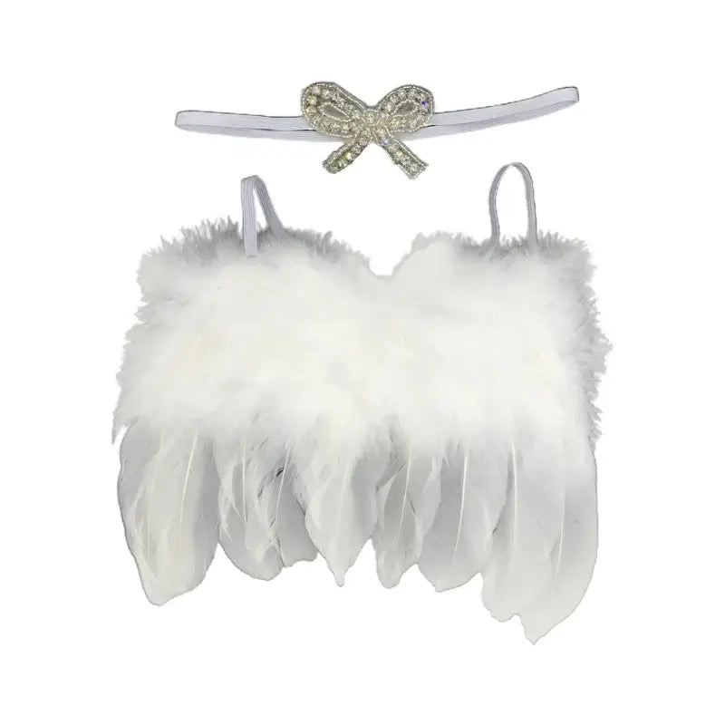 Baby angel wing and headband set for newborn photography, soft feathers and elegant design for cute photo shoots.