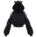 Gothic Cat Ear Crop Hoodie