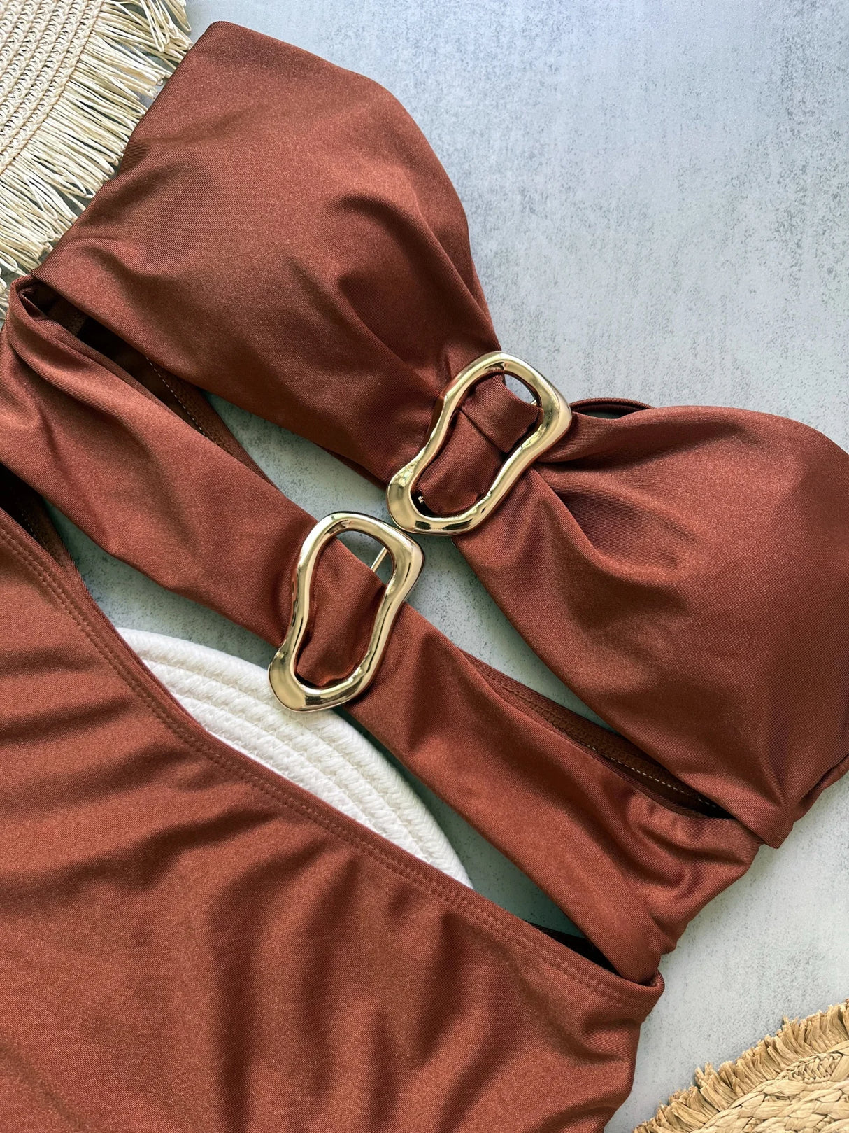 Women Metal Ring Bandeau Swimsuit