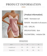 Women Satin Lace Nightdress Deep V Backless Sleepwear