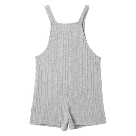 Sleeveless ribbed maternity jumpsuit in natural gray color, perfect for summer casual wear.