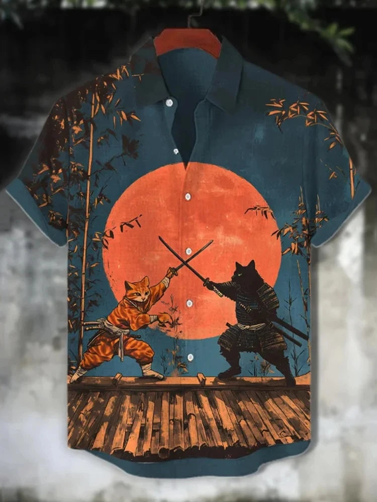 Men’s Funny Cat Lapel Shirt