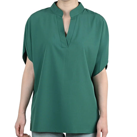 ViviCharm V-Neck Flare Sleeve Blouse in green, stylish and airy design for midlife women, made from chiffon and polyester.