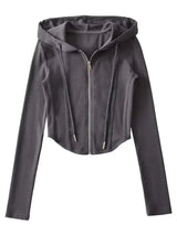 Women Cropped Zip Hoodie Y2K Corset Hem Sweatshirt