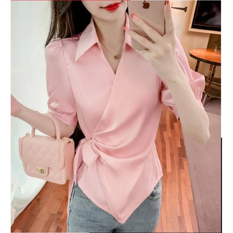 Chiffon V-Neck Short Sleeve Women's Jacket