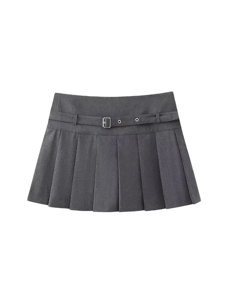 Women's Pleated Belted Skort Shorts