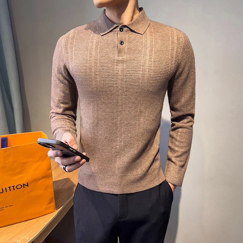 Men's Turn Down Collar Knit Sweater