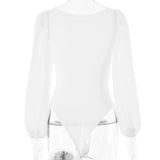 Women's Mesh Long Sleeve Bodysuit – Sexy Black White Bodycon Top