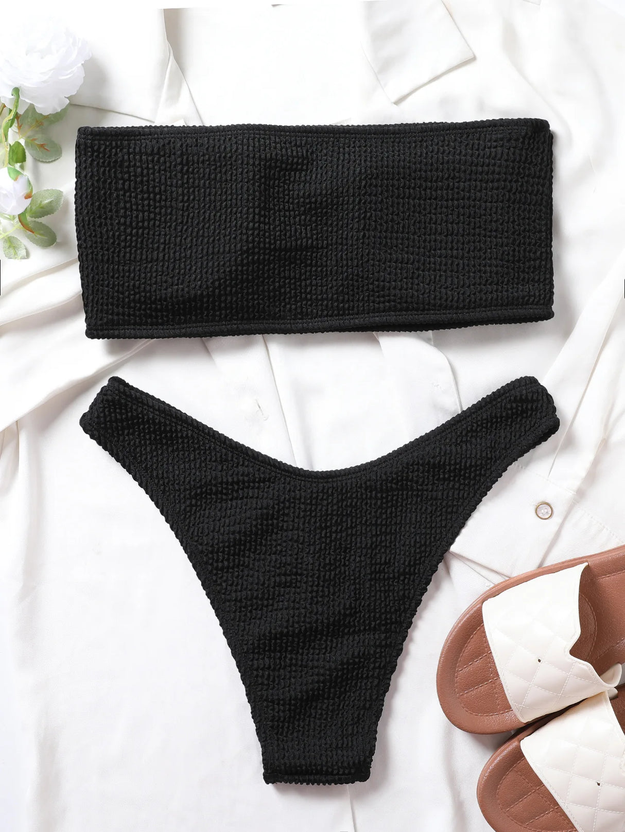 Textured High Cut Bikini