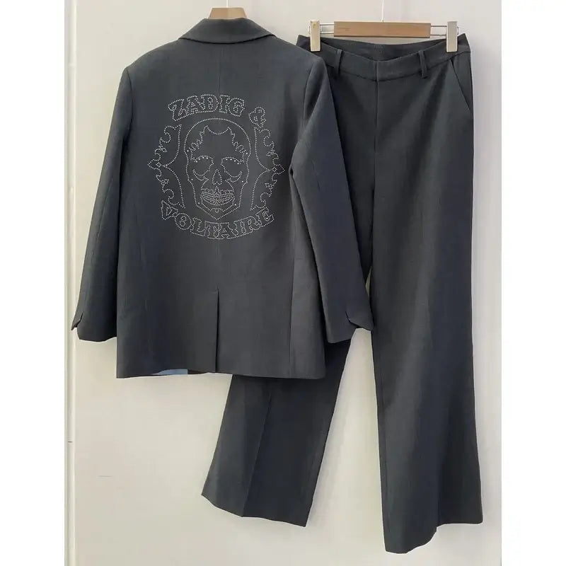 Women Grey Blazer Pants Suit