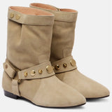 Women Rivet Embellished Ankle Boots – Casual Pointed Toe Suede