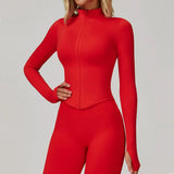 Ribbed Women's Yoga Jacket – Long Sleeve Standing Collar Fitness Top