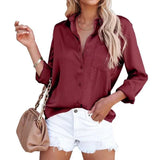 Women Long Sleeve Solid Patch Pocket Blouse