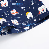 Navy blue cotton nurse scrubs with fun tooth and brush print, ideal for medical or dental professionals, ensuring comfort and style.