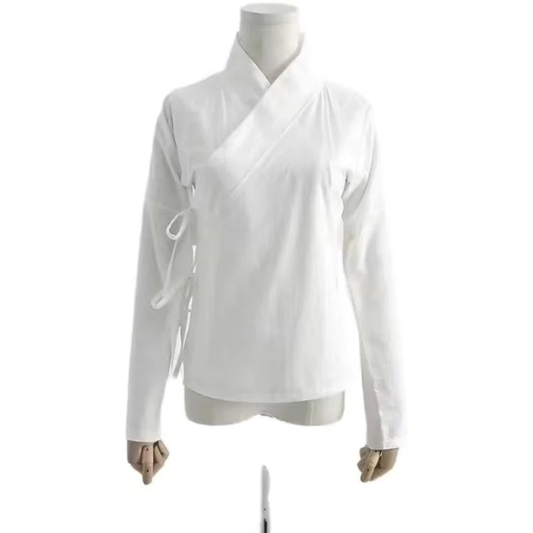 Ming Dynasty Hanfu inner robe costume for men and women, featuring a traditional white design made of polyester.