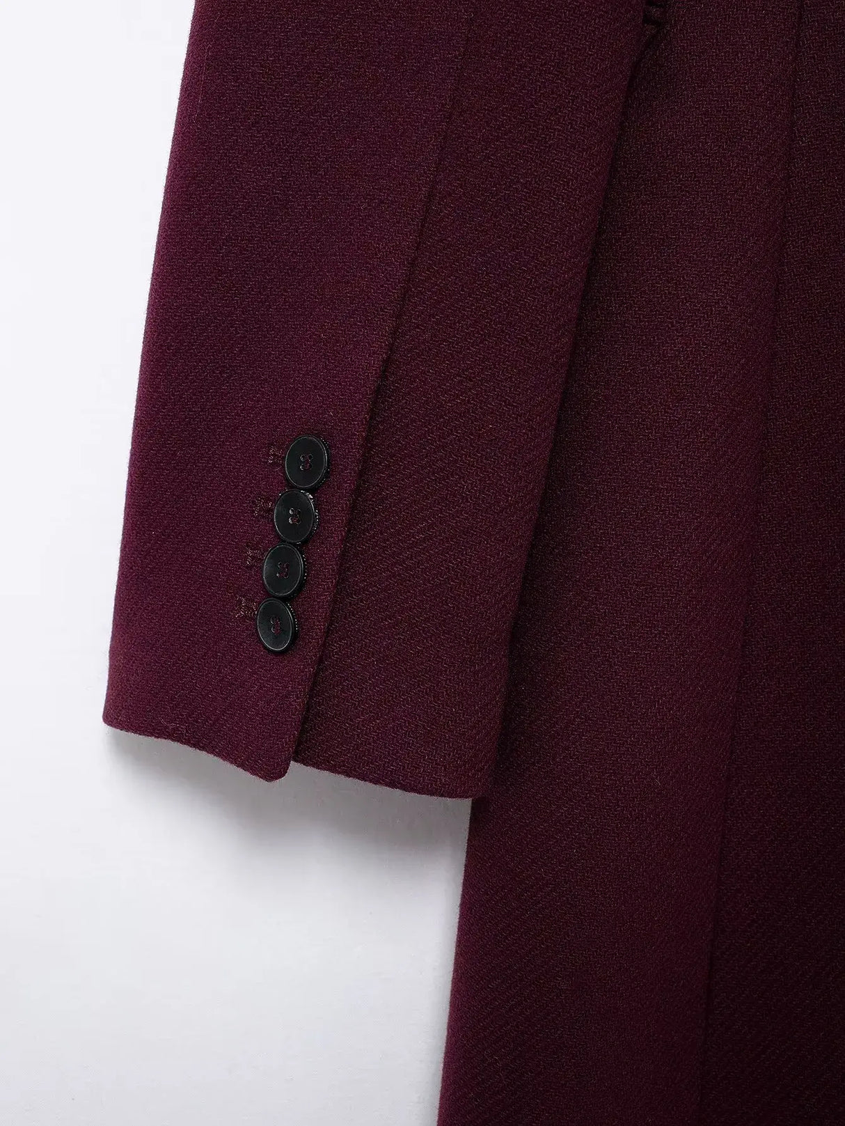 Women Burgundy Woolen Double Breasted Coat