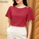 Women Satin Office Short Sleeve Blouse