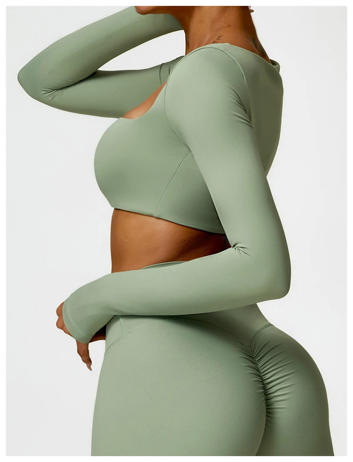 Women's Seamless Long Sleeve Yoga Crop Top – Quick-Dry Square Neck Gym Shirt