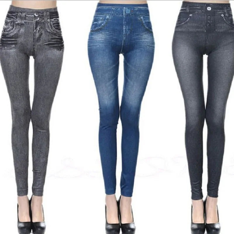 Women Denim Print Stretch Leggings