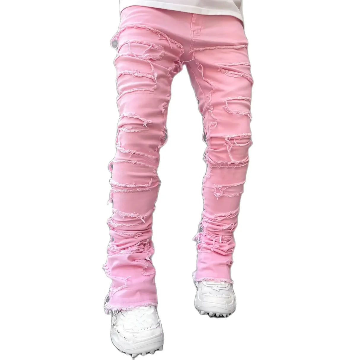Men Stacked Ripped Jeans