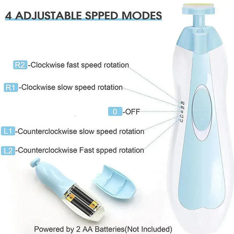 Baby electric nail trimmer with 4 adjustable speed modes for safe and effective nail care.