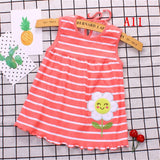 Newborn cotton flower sleeveless dress for baby girls, featuring pink stripes and floral design, ideal for summer wear.