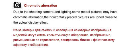 Text explaining chromatic aberration in model pictures and its impact on color accuracy.