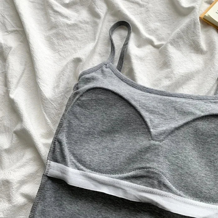 CottoForm™ padded cotton camisole in gray with a slim fit and summer sleeveless design on white fabric backdrop.