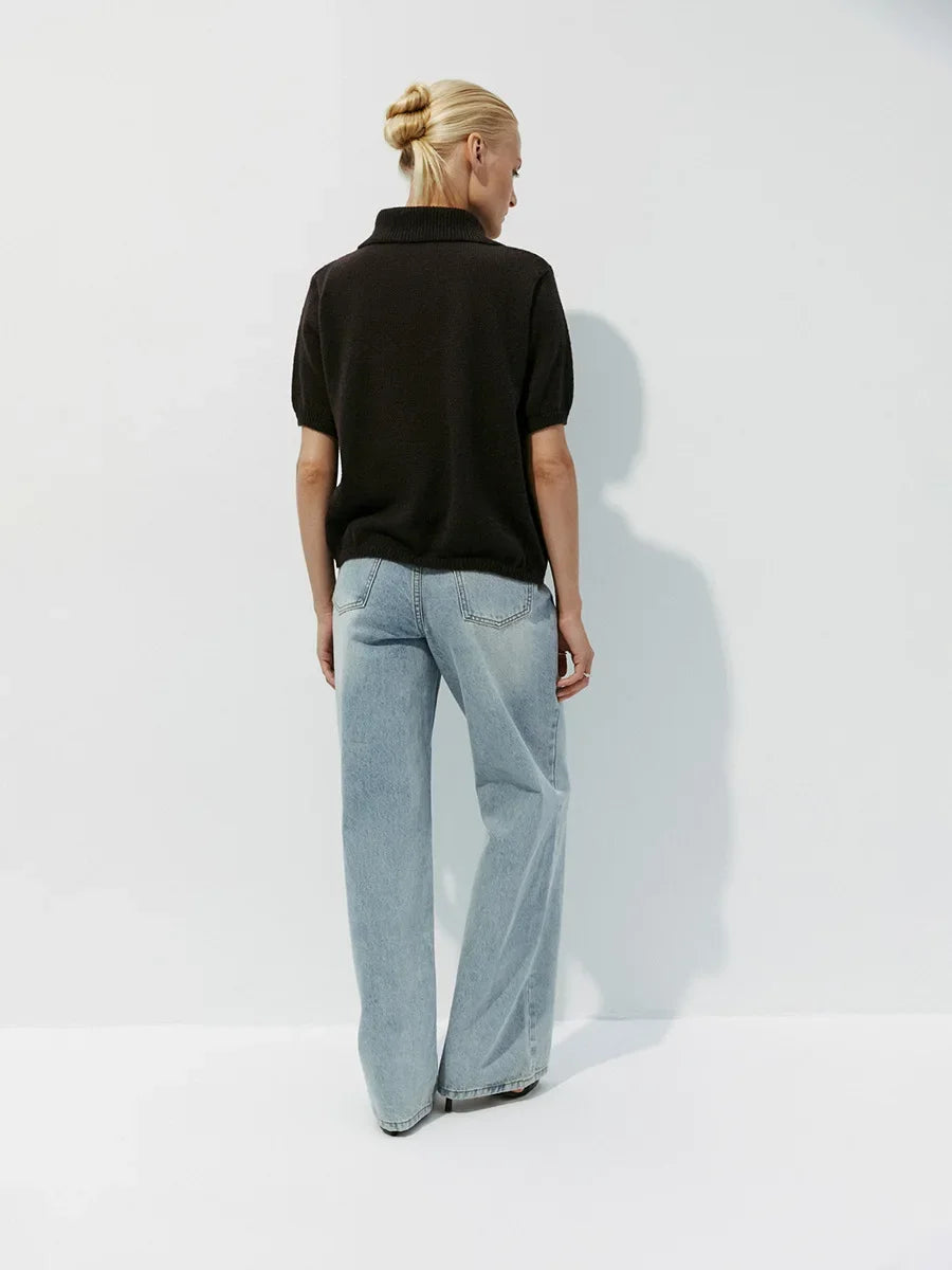 Women's Polo Collar Hollow Knit Sweater