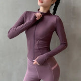 Women Zipper Yoga Running Jacket with Thumb Holes
