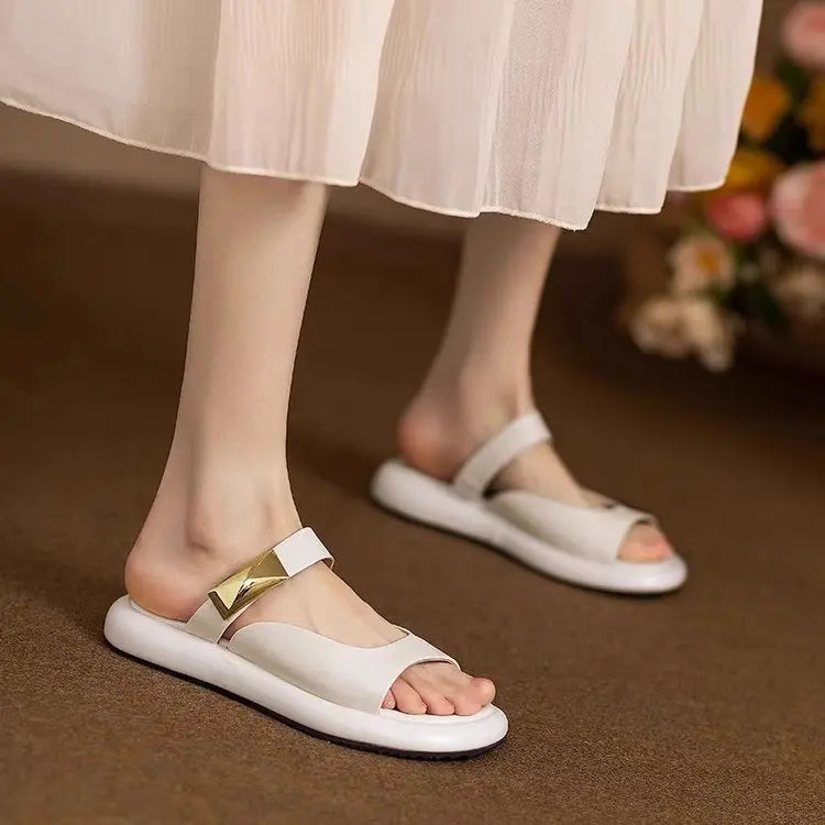 Women Minimalist White Slide Sandals