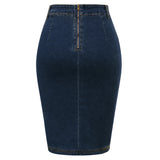 BuckleCurve™ – Ruched Belt Bodycon Skirt (High Waist Retro Denim)