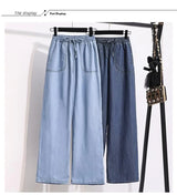 Women Ice Silk Wide Leg Jeans