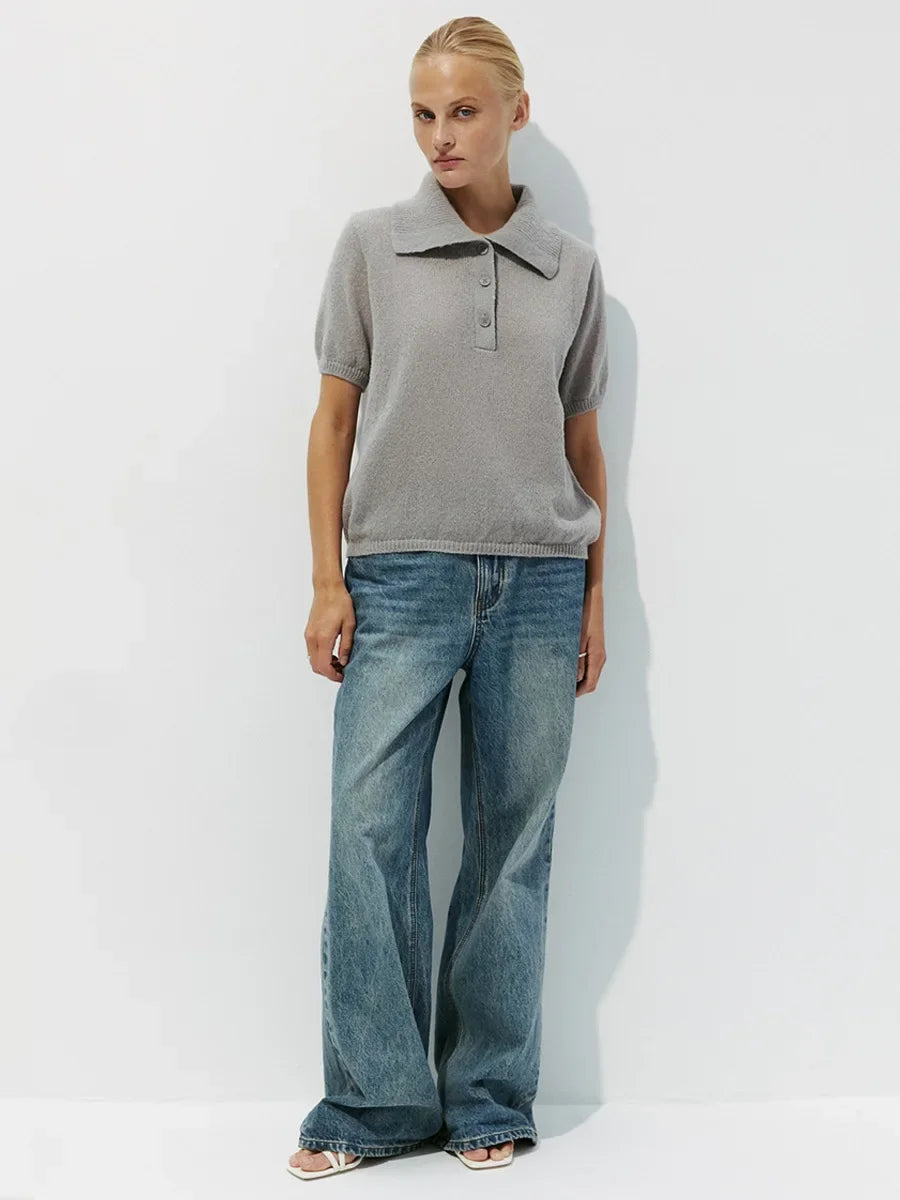 Women's Polo Collar Hollow Knit Sweater